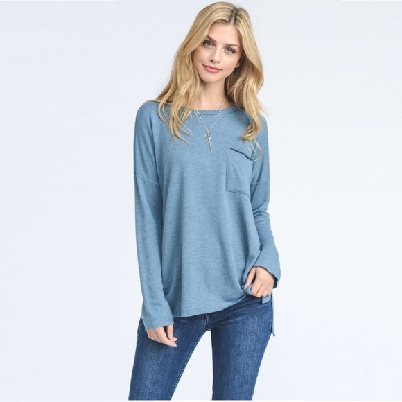 Gray Long Sleeve French Terry Pocket Top - Picture 7 of 8